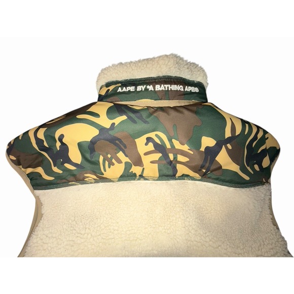 AAPE by A Bathing Ape Sherpa Fleece Vest Camo Trim Full Zip Men's Small - Picture 4 of 12